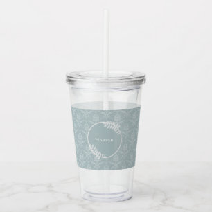 Dusty Blue Elegante Damask Personalisiert Acryltrinkbecher