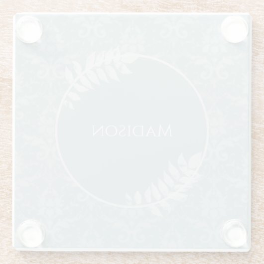 Dusty Blue Elegante Damask Personalisiert Glasuntersetzer (Rückseite)