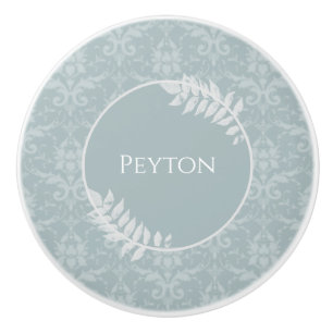 Dusty Blue Elegante Damask Personalisiert Keramikknauf