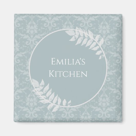 Dusty Blue Elegante Damask Personalisiert Magnet (Vorne)