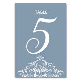 Dusty Blue elegante Damask Table Card Tischnummer