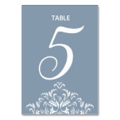 Dusty Blue elegante Damask Table Card Tischnummer (Rückseite)