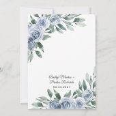 Dusty Blue Elegante Floral Boho Rose Rustikale Hoc Einladung (Rückseite)