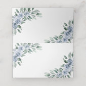 Dusty Blue Elegante Floral Boho Rose Rustikale Hoc Platzkarte (Innenseite Aufgefaltet)
