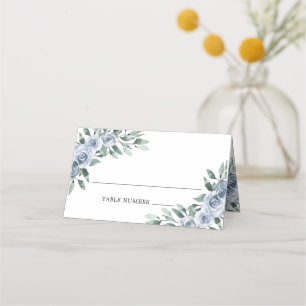 Dusty Blue Elegante Floral Boho Rose Rustikale Hoc Platzkarte