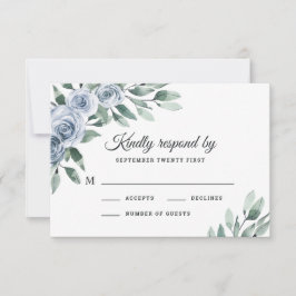Dusty Blue Elegante Floral Boho Rose Rustikale Hoc RSVP Karte