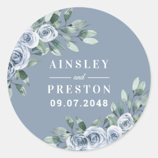 Dusty Blue Elegante Floral Boho Rose Rustikale Hoc Runder Aufkleber