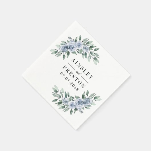 Dusty Blue Elegante Floral Boho Rose Rustikale Hoc Serviette (Ecke)