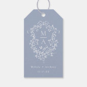 Dusty Blue Elegante French Floral Wappen Wedding Geschenkanhänger (Rückseite)