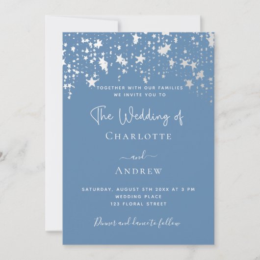 Dusty Blue elegante Hochzeitseinladung Einladung (Vorderseite)