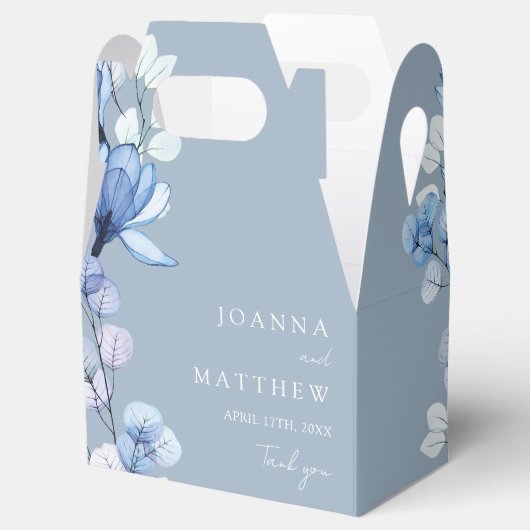 Dusty Blue Elegante Moderne Blumenhochzeit Geschenkschachtel (Geöffnet)