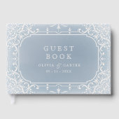 Dusty blue elegante romantische Vintage Hochzeit Gästebuch (Vorderseite)