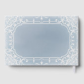Dusty blue elegante romantische Vintage Hochzeit Gästebuch (Rückseite)