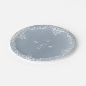 Dusty blue elegante romantische Vintage Hochzeit Pappteller (Schrägansicht)