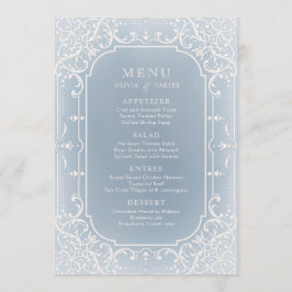 Dusty blue elegante romantische Vintage Hochzeitsm Menükarte