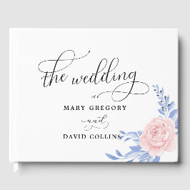 Dusty Blue Elegante Rosa Flora Rustikale Hochzeit Gästebuch