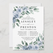 Dusty Blue Elegante Rustikale Probe Abendessen Einladung (Vorderseite)