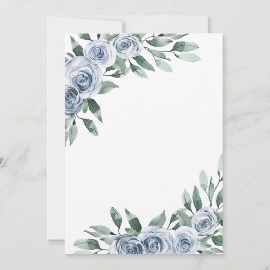 Dusty Blue Elegante Rustikale Probe Abendessen Einladung (Rückseite)