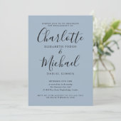 Dusty Blue Elegante Script Engagement Party Einladung (Stehend Vorderseite)