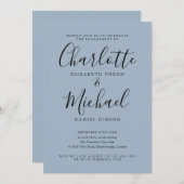 Dusty Blue Elegante Script Engagement Party Einladung (Vorne/Hinten)
