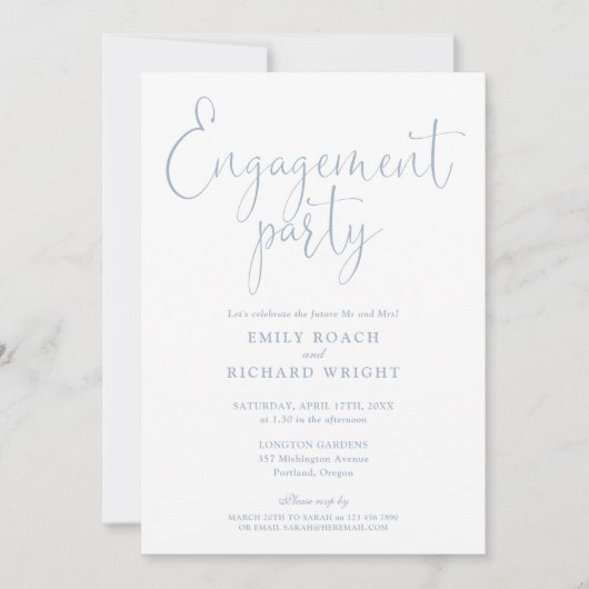 Dusty Blue Elegante Script Engagement Party Einladung (Vorderseite)