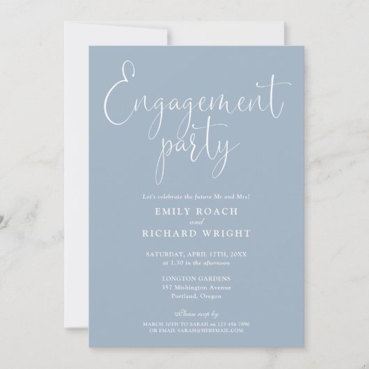 Dusty Blue Elegante Script Engagement Party Einladung (Vorderseite)