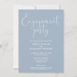 Dusty Blue Elegante Script Engagement Party Einladung