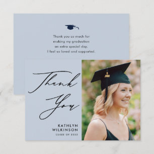 Dusty Blue Elegante Script Simple Foto Abschluss Dankeskarte