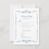 Dusty Blue Elegante Vintage Blumenhochzeit RSVP Karte (Vorderseite)