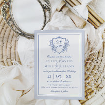 Dusty Blue Elegante Vintage Rose Wappen Hochzeit