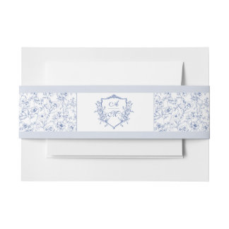Dusty Blue Elegante Vintage Rose Wappen Hochzeit Einladungsbanderole