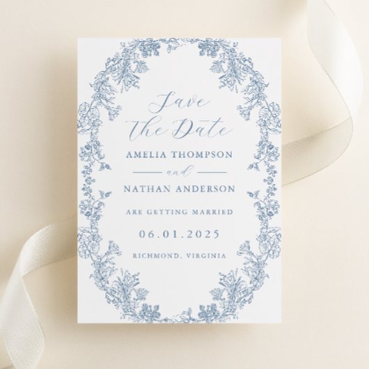 Dusty Blue Elegante Vintage Wedding Save the Date