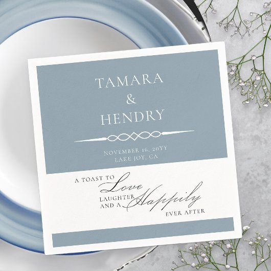 Dusty Blue Elegante Wedding Toast Personalisiert Serviette