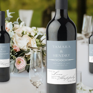 Dusty Blue Elegante Wedding Toast Weinetikett