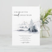 Dusty Blue Eleganwood Forest Wedding Einladung (Stehend Vorderseite)