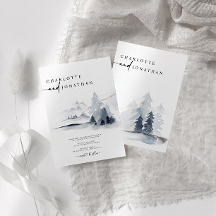 Dusty Blue Eleganwood Forest Wedding Einladung