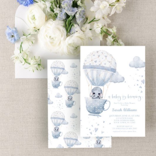 Dusty Blue Elephant Baby wird Babydusche Einladung