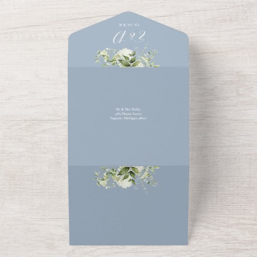 Dusty Blue Endarch GreeneryQR Code Wedding All In One Einladung (Außenbereich)