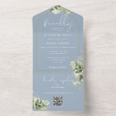 Dusty Blue Endarch GreeneryQR Code Wedding All In One Einladung (Innen Boden)