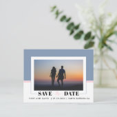 Dusty blue, errush pink wedding Save the Date Foto Postkarte (Stehend Vorderseite)