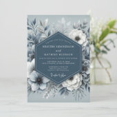 Dusty Blue Ethereal Flora Wedding Einladung (Stehend Vorderseite)