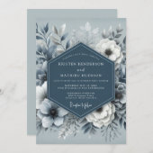 Dusty Blue Ethereal Flora Wedding Einladung (Vorne/Hinten)