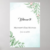 Dusty Blue Eucalyptus Bar Bat Mitzvah Willkommen Poster (Vorne)