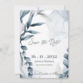 Dusty Blue Eucalyptus Blätter Elegante Wedding Save The Date (Vorderseite)