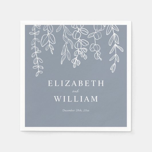 Dusty Blue Eucalyptus Blätter Wedding Serviette (Vorderseite)