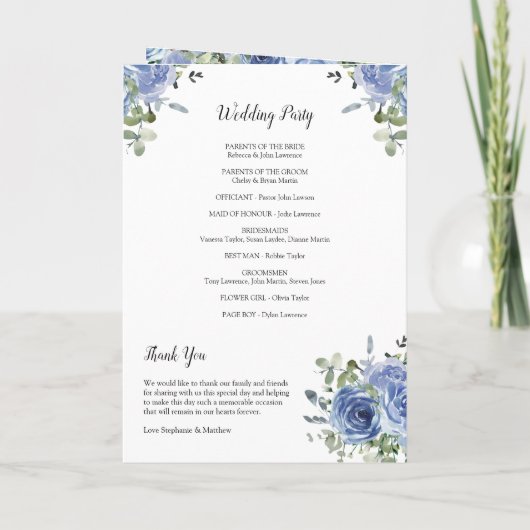 Dusty Blue Eucalyptus Botanical Wedding Program Programm (Rückseite)