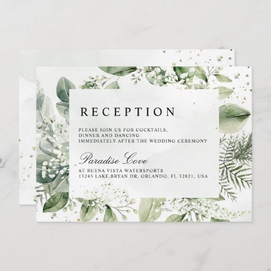 Dusty Blue Eucalyptus Botanical Wedding Reception Einladung (Vorne/Hinten)