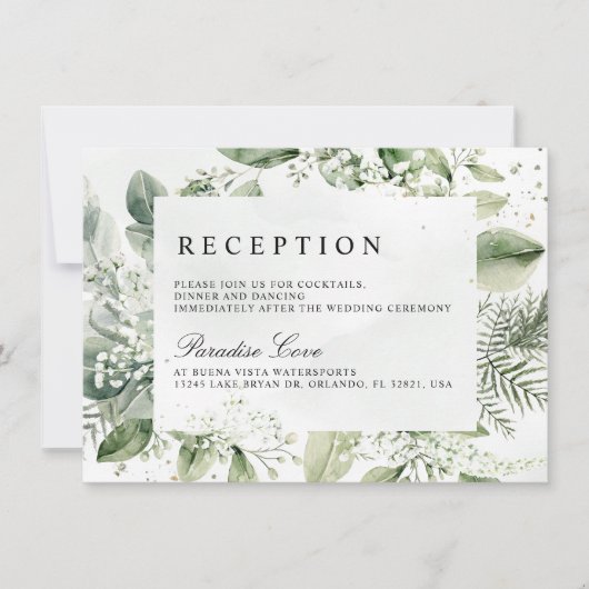Dusty Blue Eucalyptus Botanical Wedding Reception Einladung (Vorderseite)