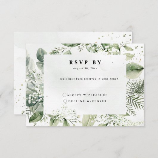 Dusty Blue Eucalyptus Botanical Wedding RSVP Begleitkarte (Vorne/Hinten)