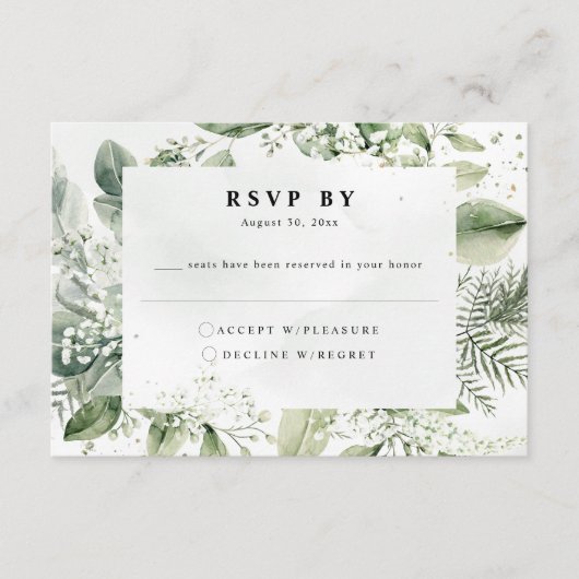 Dusty Blue Eucalyptus Botanical Wedding RSVP Begleitkarte (Vorderseite)